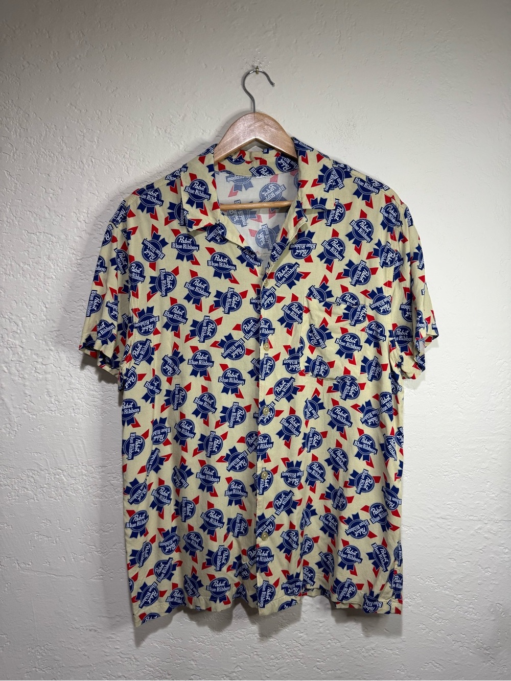 Pabst Blue Ribbon All-Over Print Button Down Shirt - Size Large